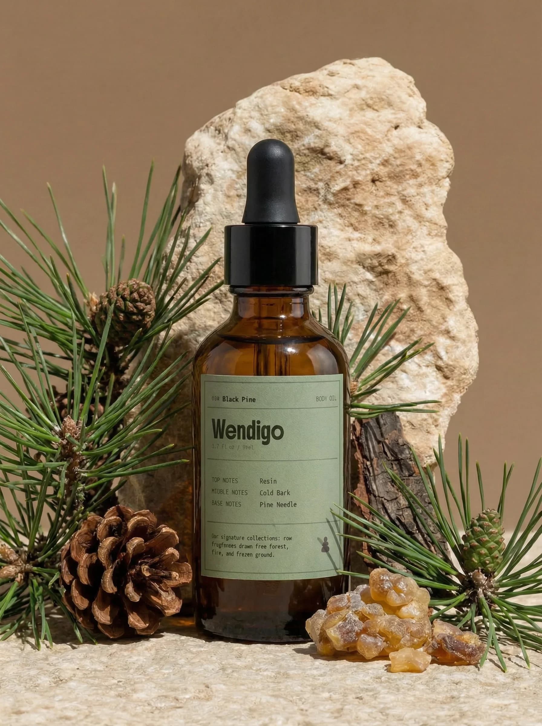 Black Pine Body Oil by Wendigo — Scotch pine needle, black pepper, Calabrian bergamot, fractionated coconut and jojoba body oil, 100ml / 3.4 fl oz
