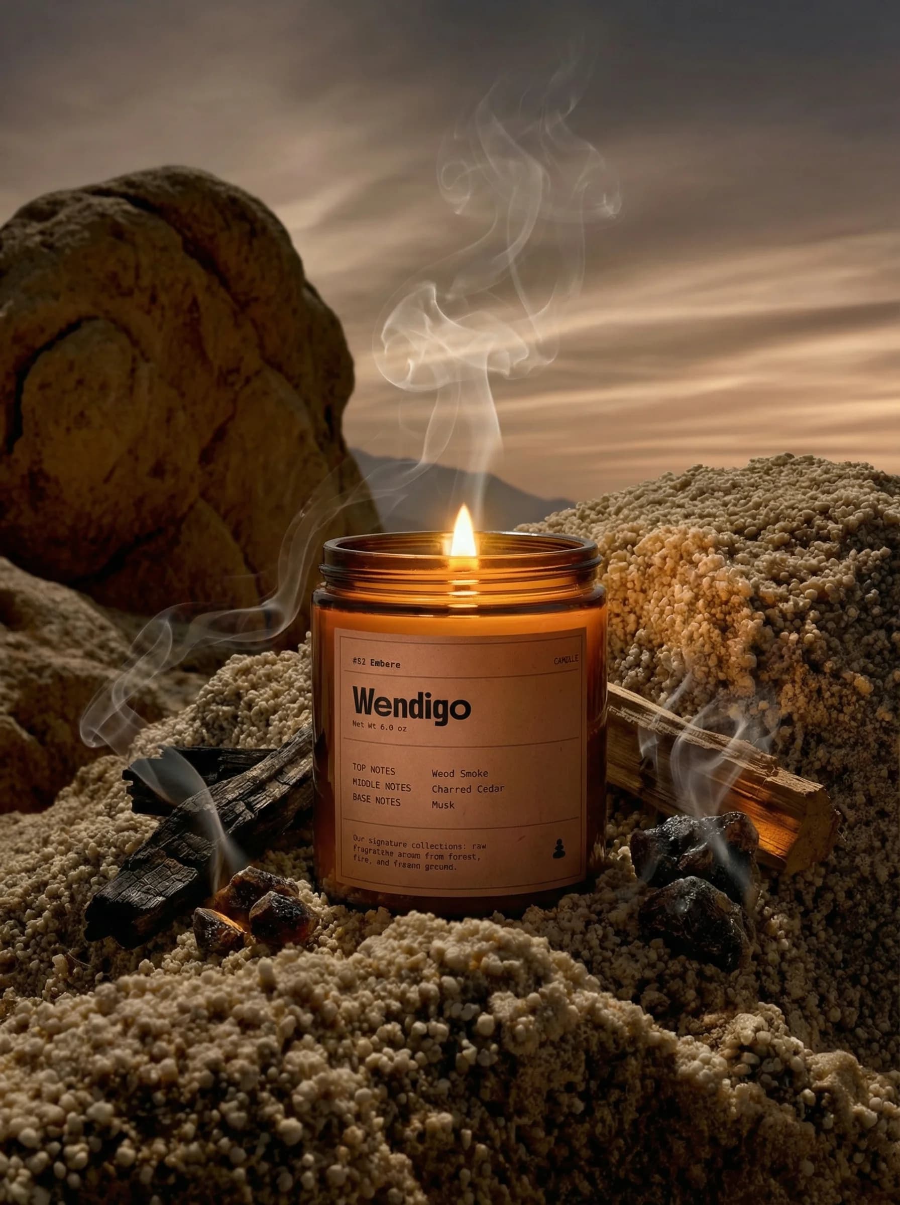 Embers Candle by Wendigo — Black tea, smoked birch, pink pepper, soy-coconut wax blend candle, 220g / 7.8oz