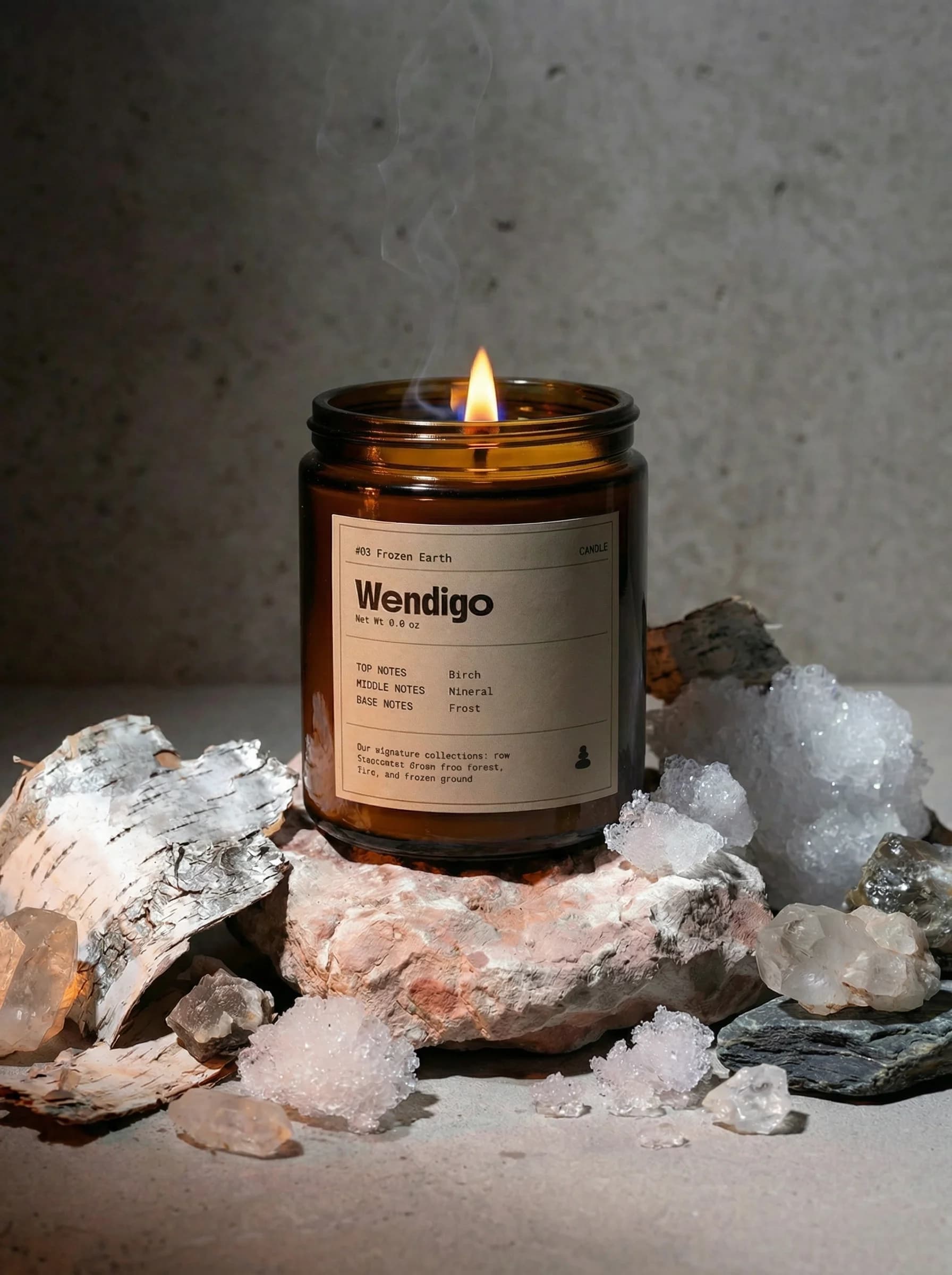 Frozen Earth Candle by Wendigo — Ozonic accord, iris root, juniper berry, soy-coconut wax blend candle, 220g / 7.8oz