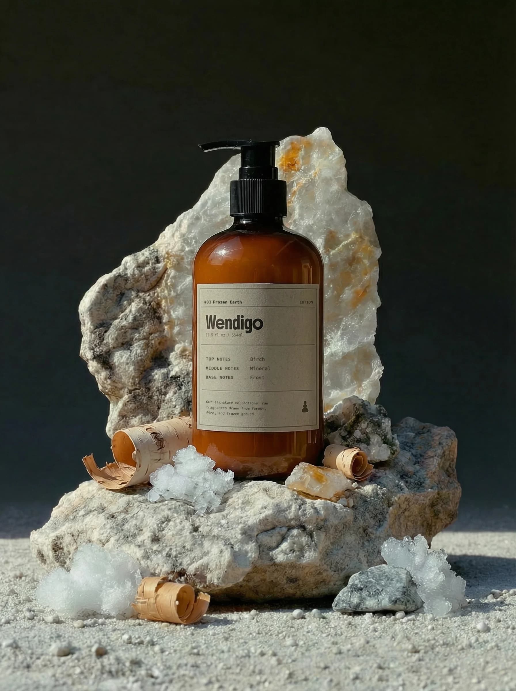 Frozen Earth Lotion by Wendigo — Ozonic accord, iris root, juniper berry, shea butter and squalane lotion, 200ml / 6.8 fl oz