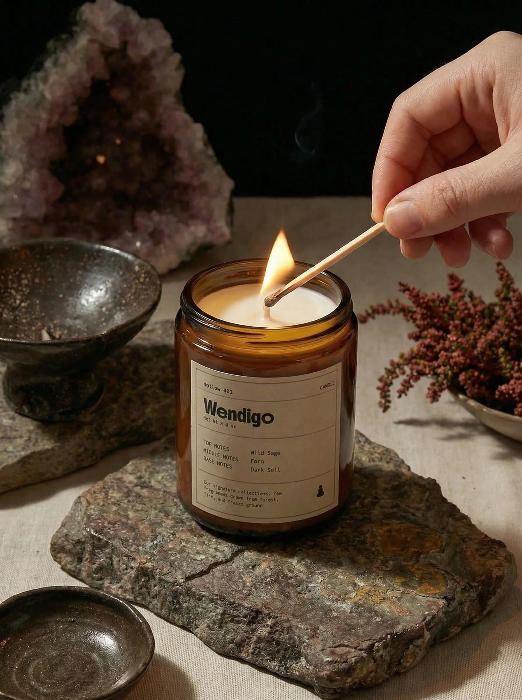 Wendigo Hollow candle product photograph
