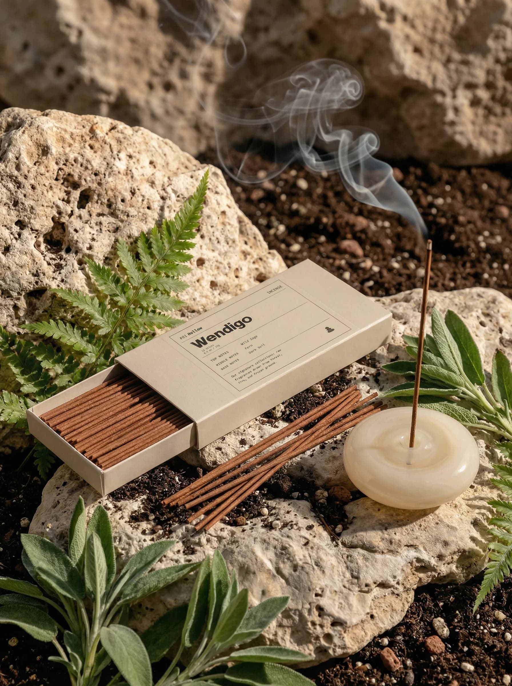 Hollow Incense by Wendigo — Cold steel accord, pink grapefruit, shiso leaf, hand-dipped incense sticks, 20 sticks / box